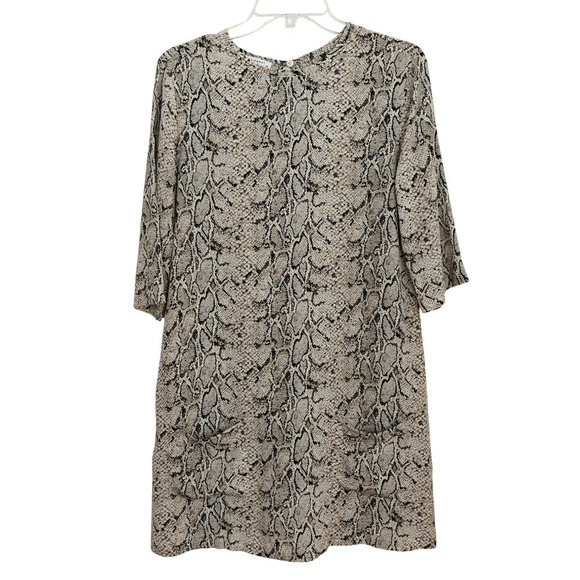 Equipment Aubrey Snake Print 100% Silk Shift Dress Sz Small Gray Pockets Keyhole - Picture 2 of 8